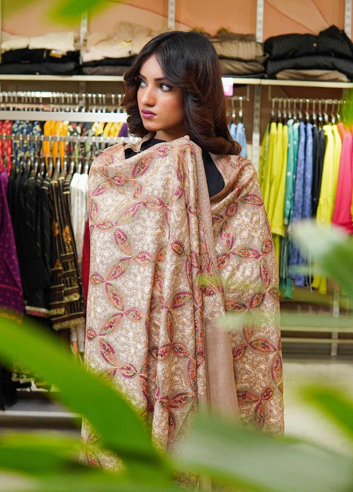 Sanaulla Exclusive Range  Pashmina  Shawls MAMA-22 Beige-4 - Pashmina Shawls