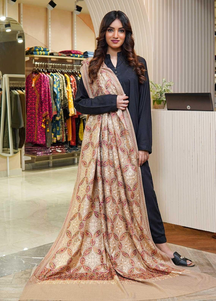 Sanaulla Exclusive Range  Pashmina  Shawls MAMA-22 Beige-4 - Pashmina Shawls