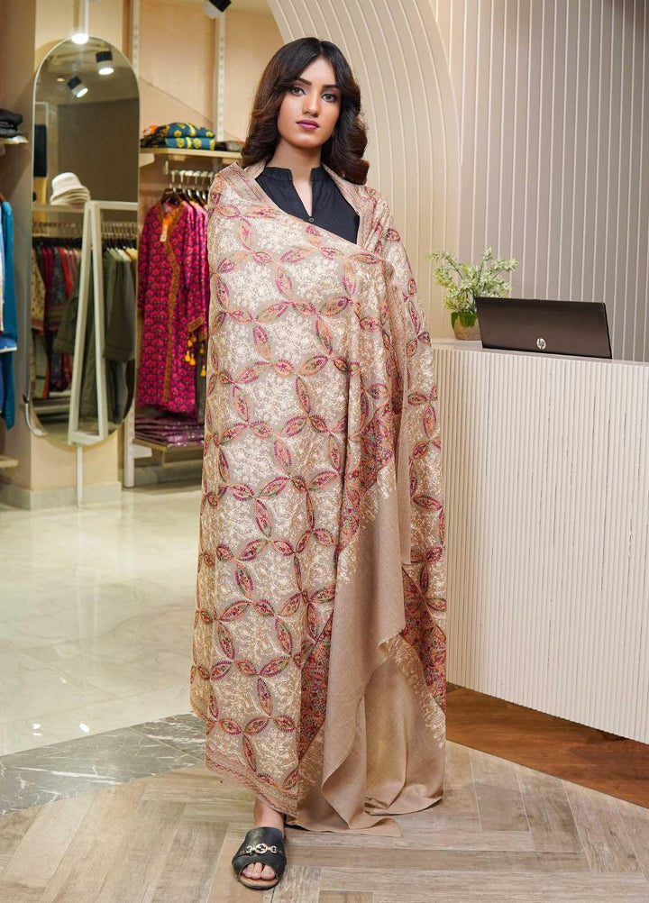 Sanaulla Exclusive Range  Pashmina  Shawls MAMA-22 Beige-4 - Pashmina Shawls