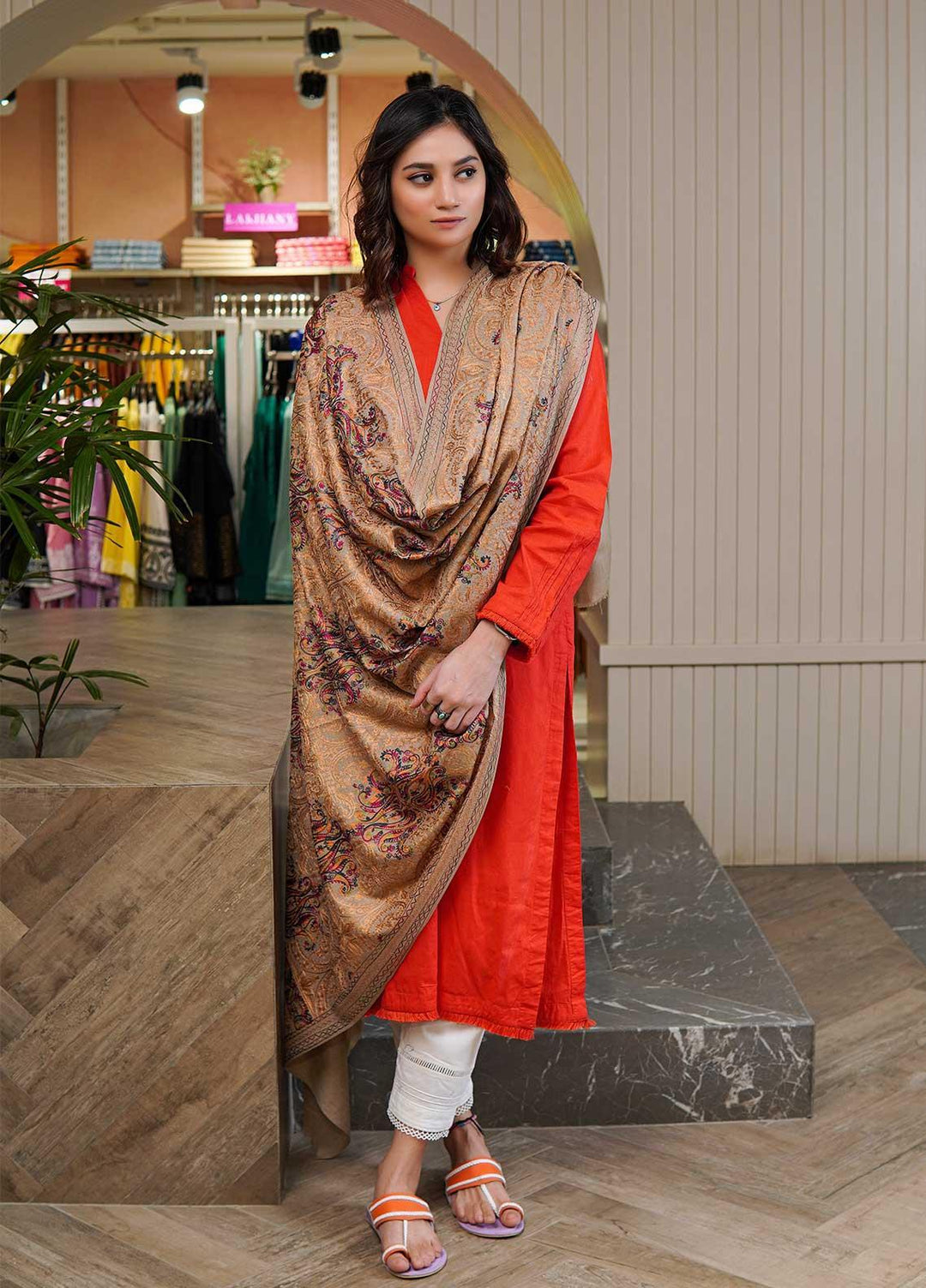 Sanaulla Exclusive Range  Pashmina  Shawls MAMA-22 Fawn-1 - Pashmina Shawls