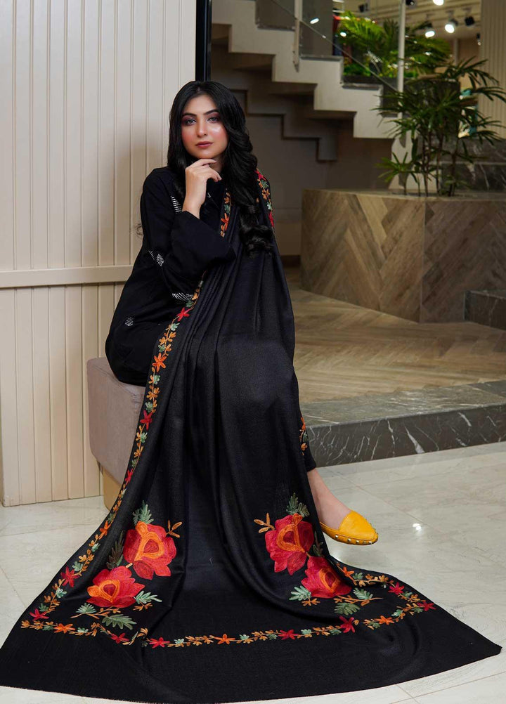 Sanaulla Exclusive Range  Pashmina  Shawls MAMA-27 Black-4 - Pashmina Shawls