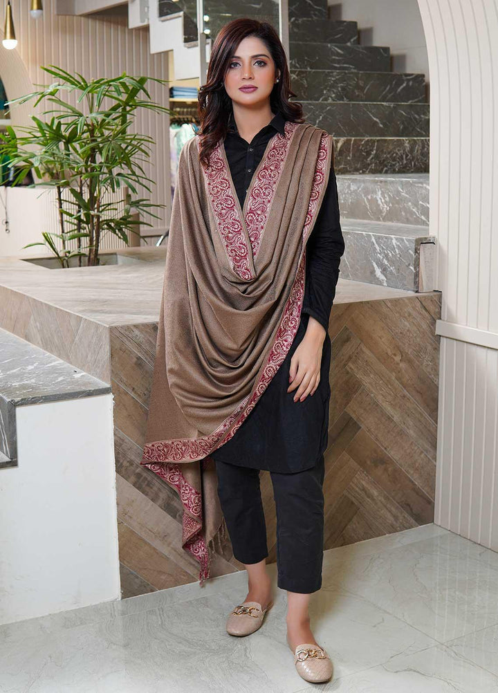 Sanaulla Exclusive Range  Pashmina  Shawls Self Patti Acrylic KPS-06 Dark Brown - Pashmina Shawls