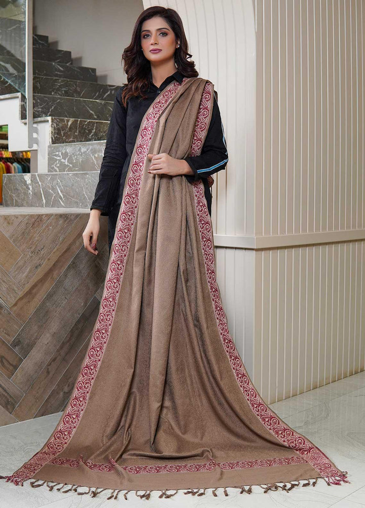 Sanaulla Exclusive Range  Pashmina  Shawls Self Patti Acrylic KPS-06 Dark Brown - Pashmina Shawls