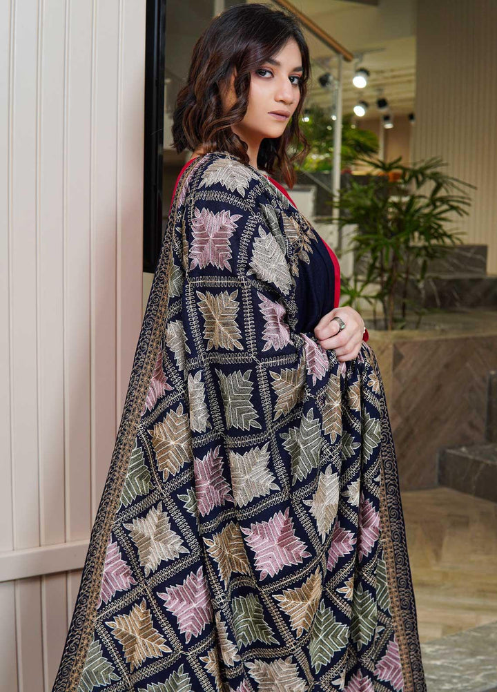 Sanaulla Exclusive Range  Pashmina  Shawls Zarri Nalki Pasily Jaal AD KPS-43 Blue03 - Pashmina Shawls