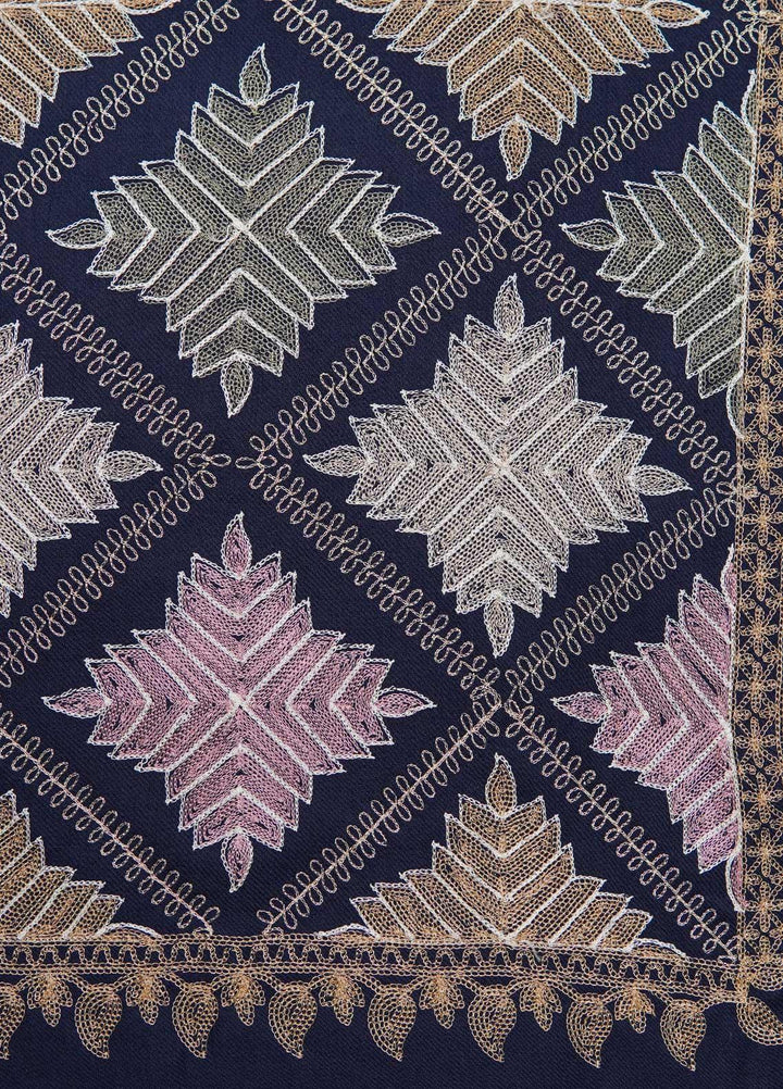 Sanaulla Exclusive Range  Pashmina  Shawls Zarri Nalki Pasily Jaal AD KPS-43 Blue03 - Pashmina Shawls