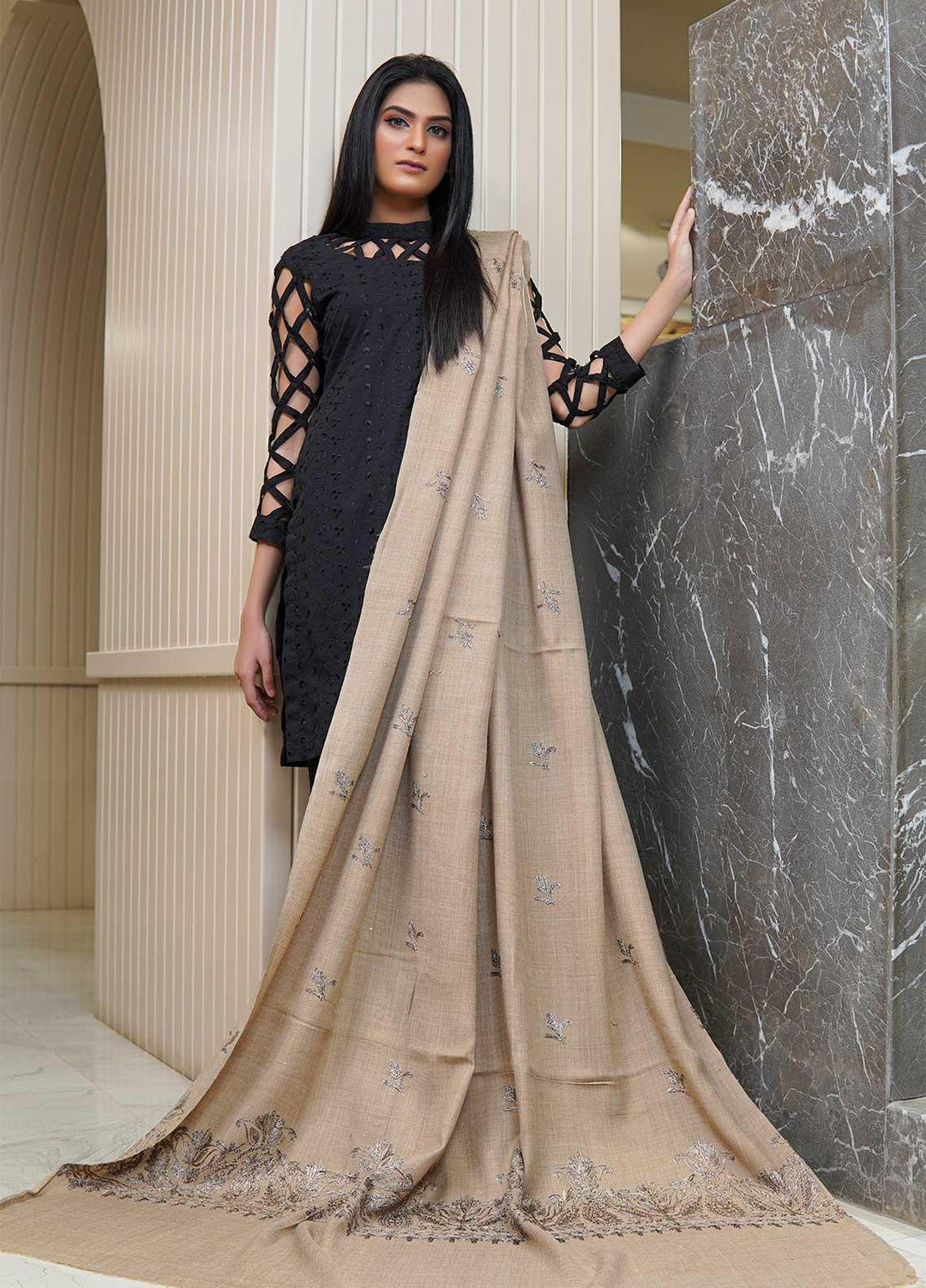 Sanaulla Exclusive Range  Pashmina  Shawls AKP-16 Brown 03 - Pashmina Shawls