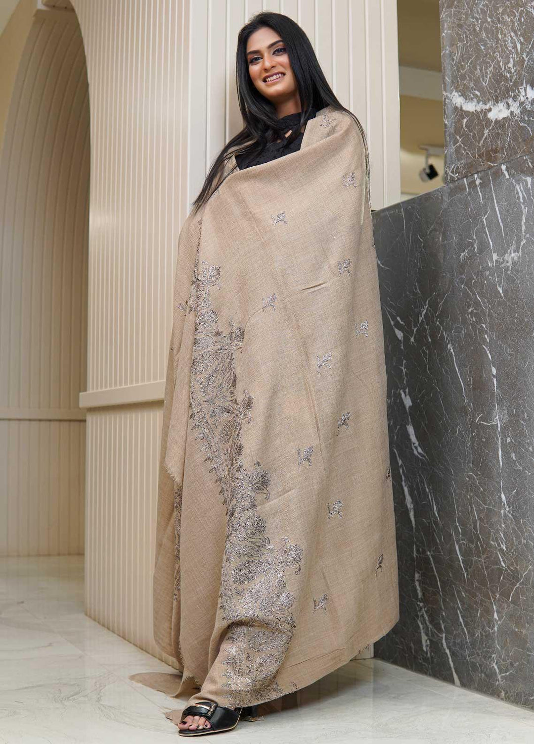 Sanaulla Exclusive Range  Pashmina  Shawls AKP-16 Brown 03 - Pashmina Shawls