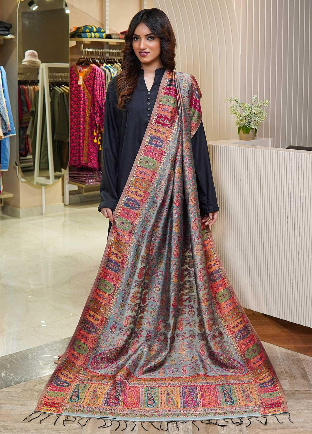 Sanaulla Exclusive Range  Pashmina  Shawls MAMA-11 Multi-1 - Pashmina Shawls