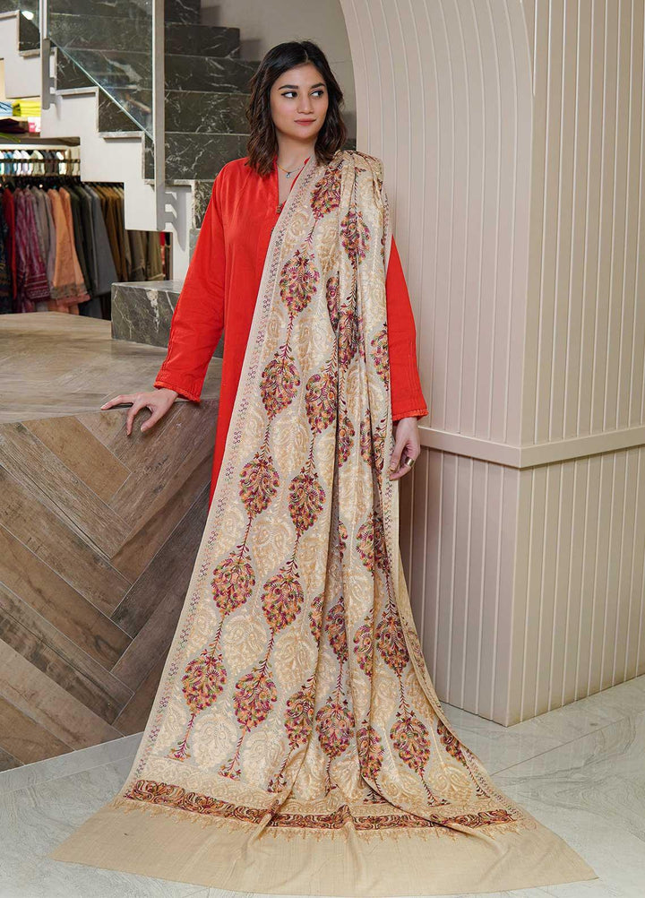 Sanaulla Exclusive Range  Pashmina  Shawls MAMA-22 Beige-3 - Pashmina Shawls