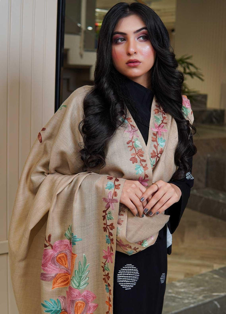 Sanaulla Exclusive Range  Pashmina  Shawls MAMA-27 Brown-1 - Pashmina Shawls