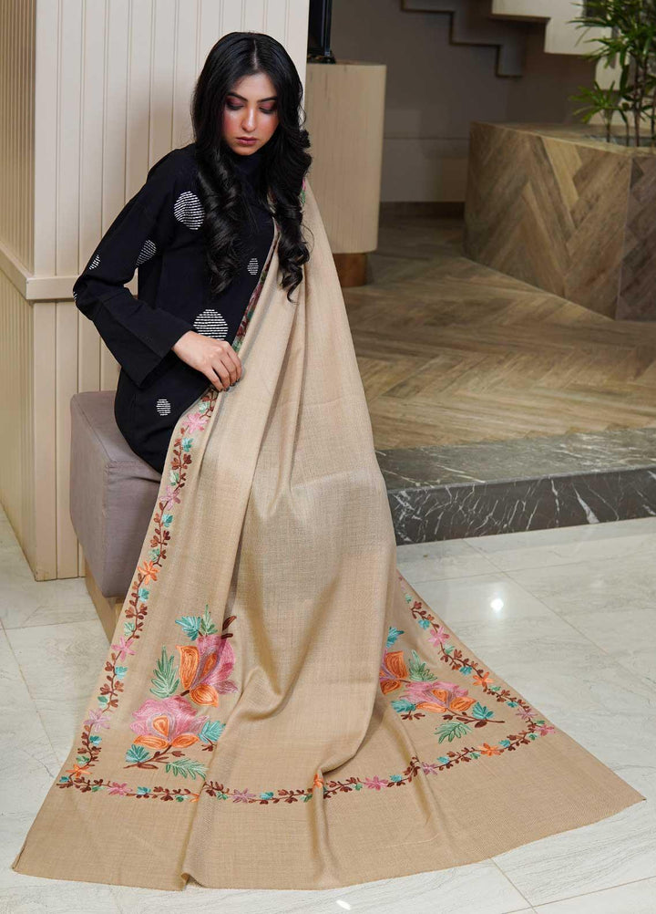 Sanaulla Exclusive Range  Pashmina  Shawls MAMA-27 Brown-1 - Pashmina Shawls