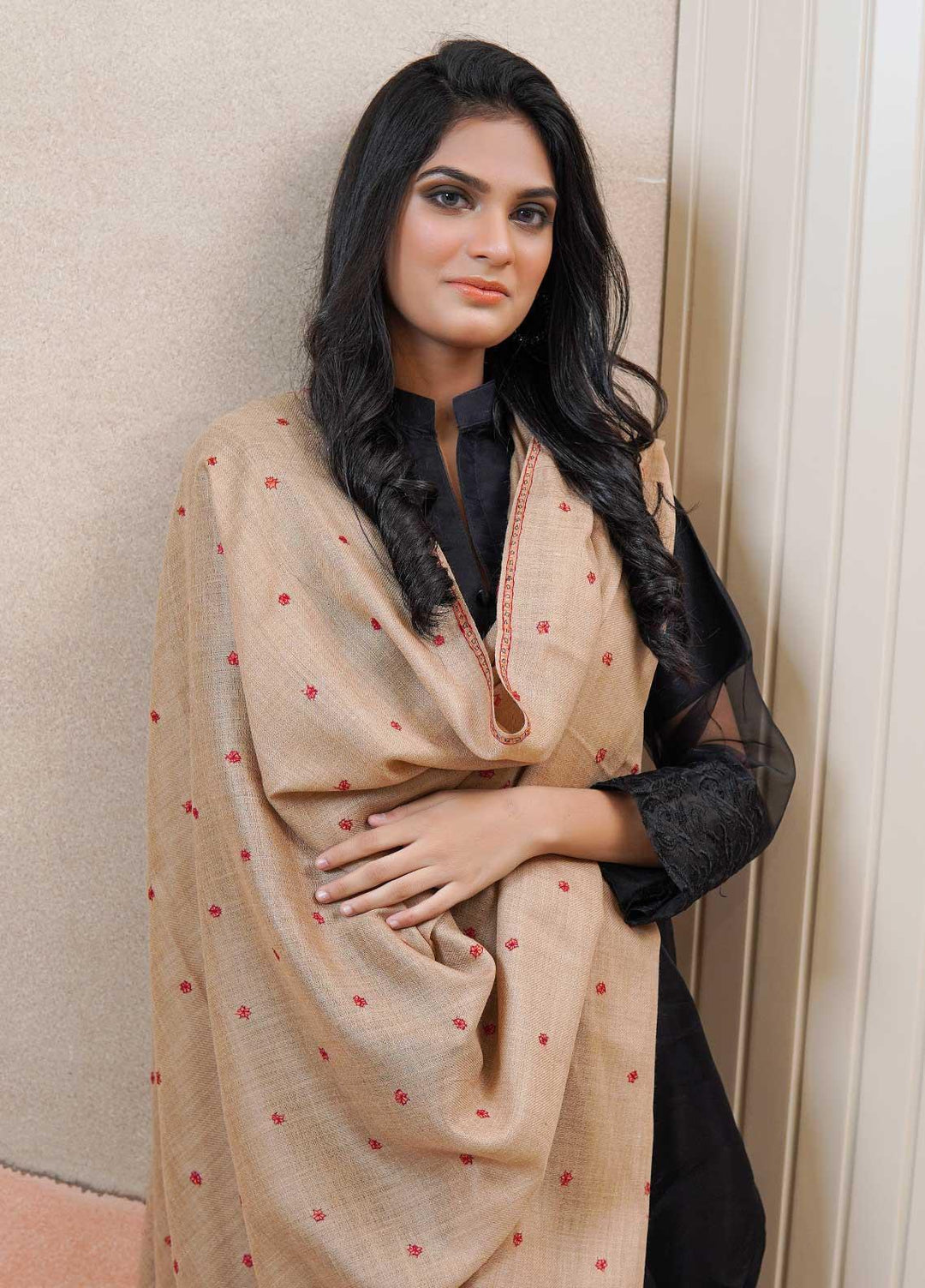 Sanaulla Exclusive Range  Pashmina  Shawls MAMA-29 Fawn-6 - Pashmina Shawls