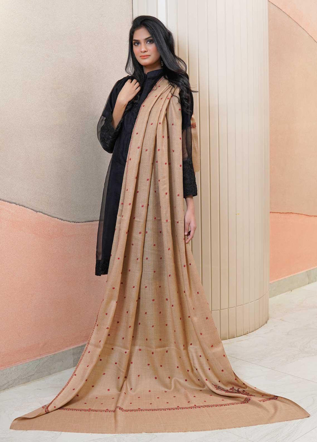 Sanaulla Exclusive Range  Pashmina  Shawls MAMA-29 Fawn-6 - Pashmina Shawls