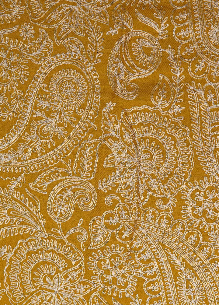 Sanaulla Exclusive Range  Pashmina  Shawls Zarri Nalki Pasily Jaal AD KPS-43 Yellow - Pashmina Shawls