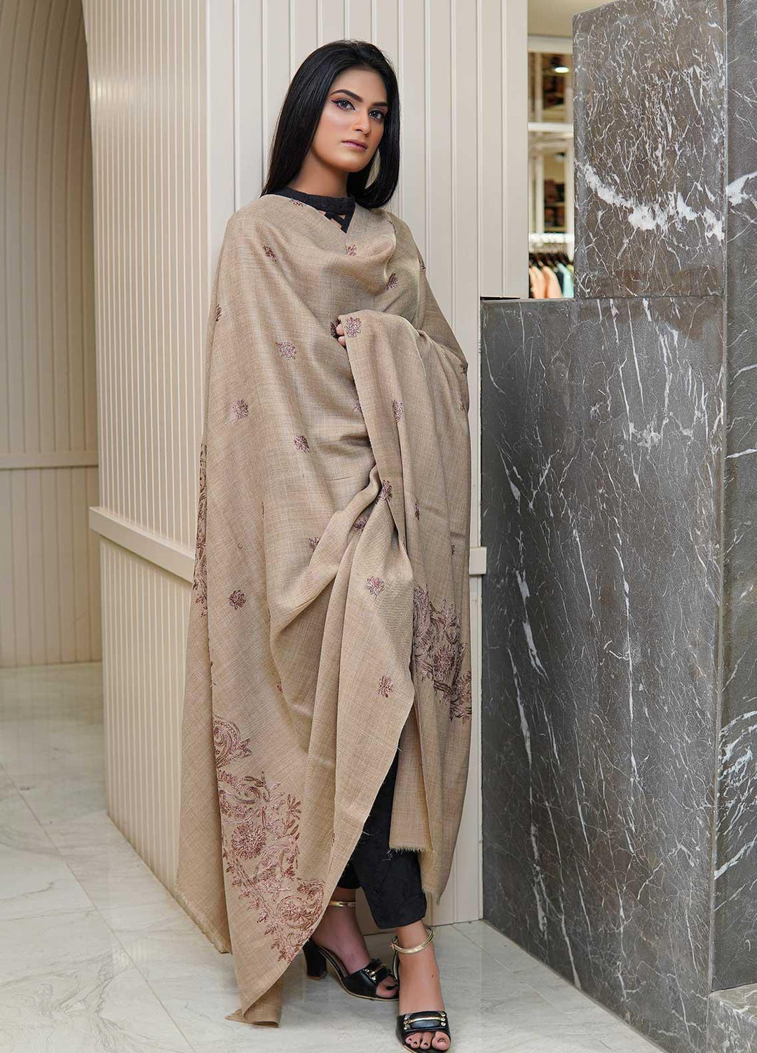 Sanaulla Exclusive Range  Pashmina  Shawls AKP-16 Brown 04 - Pashmina Shawls