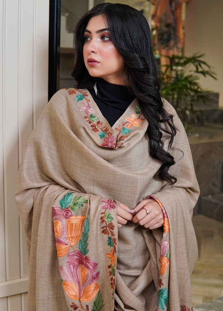 Sanaulla Exclusive Range  Pashmina  Shawls MAMA-27 Brown-2 - Pashmina Shawls
