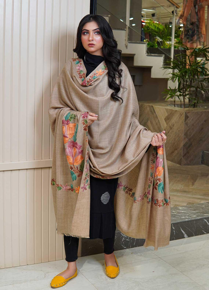 Sanaulla Exclusive Range  Pashmina  Shawls MAMA-27 Brown-2 - Pashmina Shawls