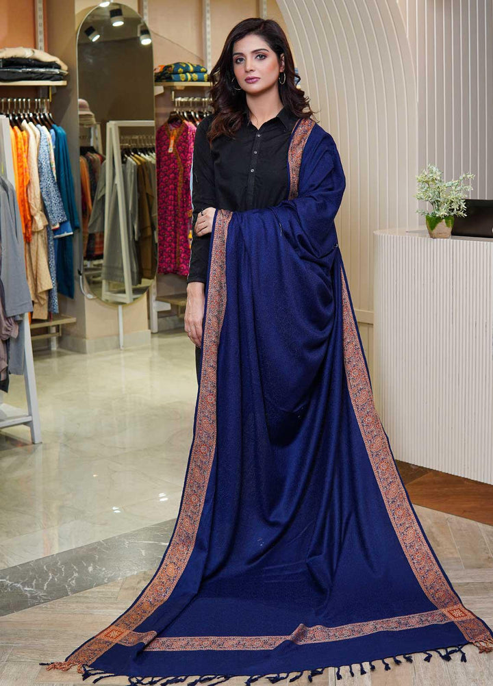 Sanaulla Exclusive Range  Pashmina  Shawls Self Patti Acrylic KPS-06 Blue - Pashmina Shawls