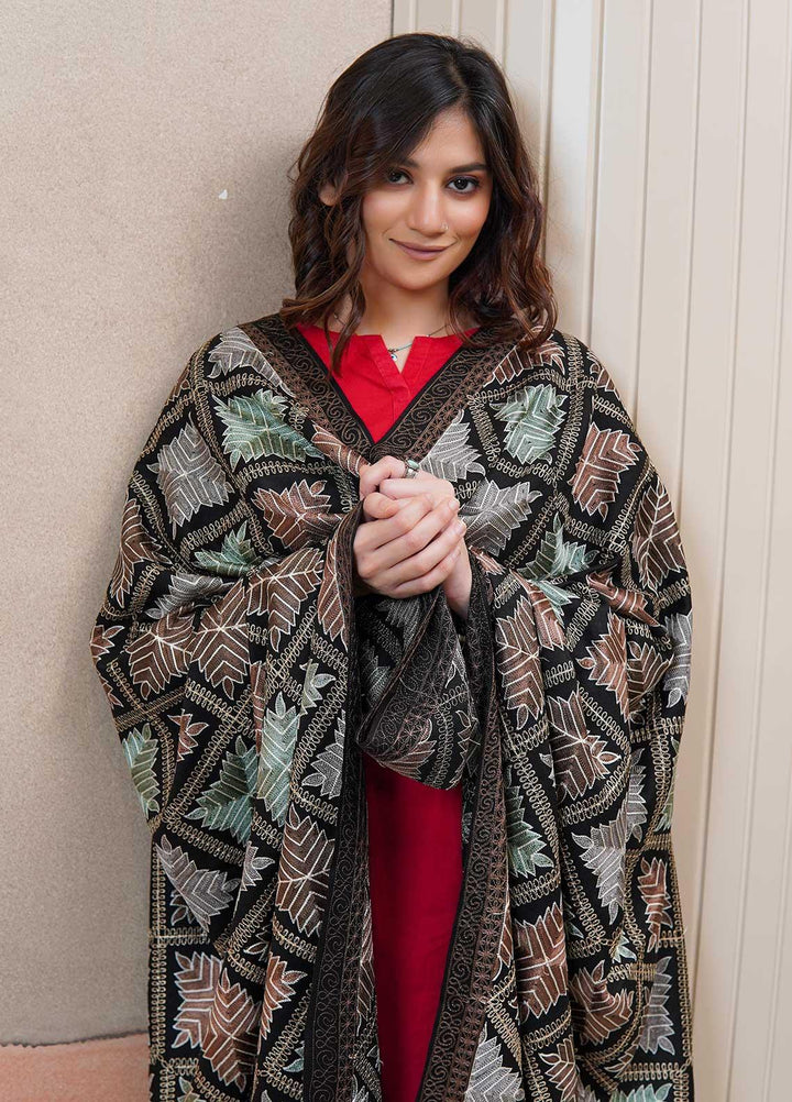 Sanaulla Exclusive Range  Pashmina  Shawls Zarri Nalki Pasily Jaal AD KPS-43 Black - Pashmina Shawls