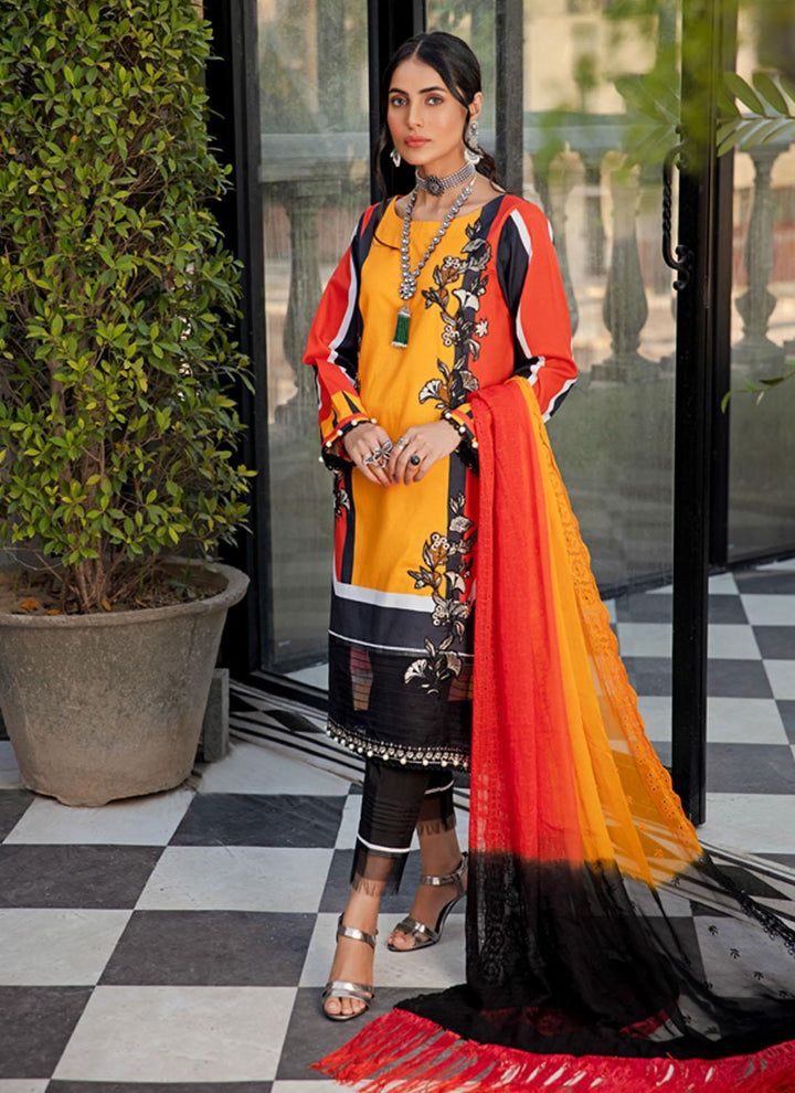 Sanaya Embroidered Lawn Suits Unstitched 3 Piece SNY21L Ambar - Luxury Collection