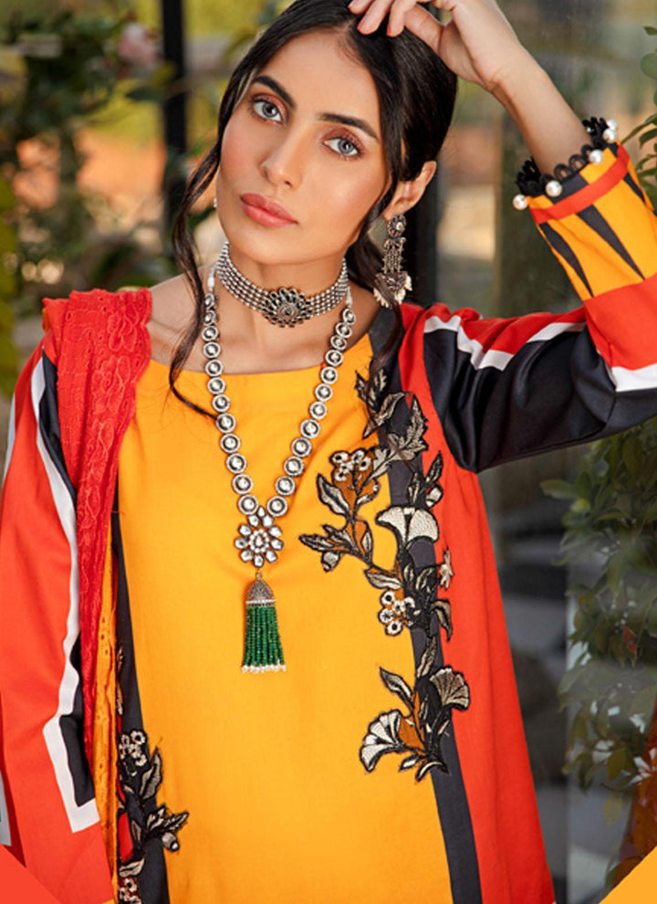 Sanaya Embroidered Lawn Suits Unstitched 3 Piece SNY21L Ambar - Luxury Collection