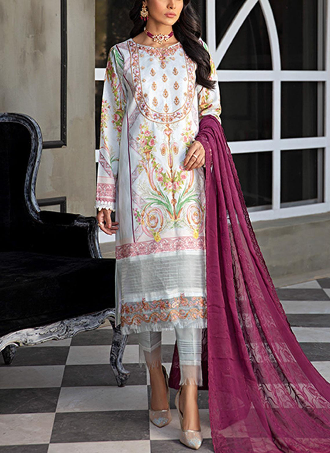 Sanaya Embroidered Lawn Suits Unstitched 3 Piece SNY21L Arona - Luxury Collection