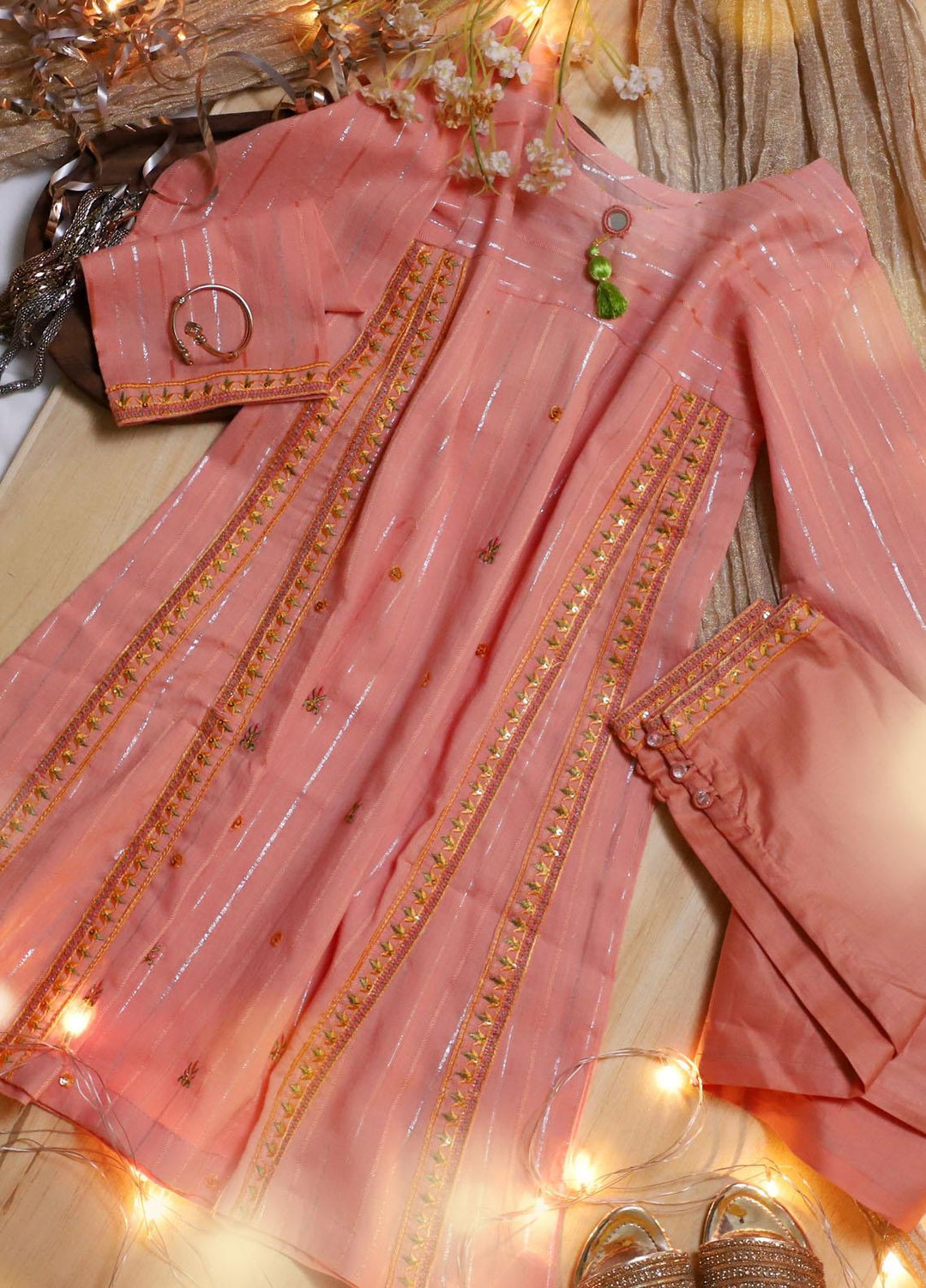 Sania Khan Jacquard Fancy 2 Piece Suit for Girls -  Peachy Pink