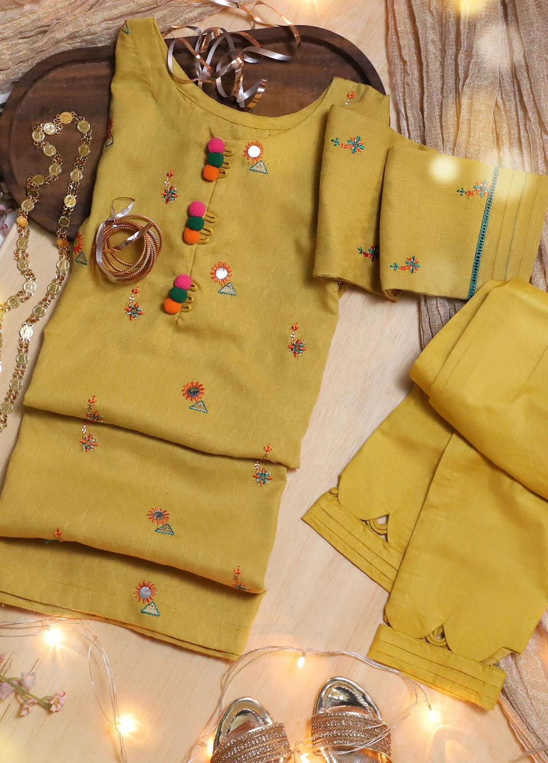Sania Khan Jacquard Fancy Girls 2 Piece Suit -  Funky Mustard