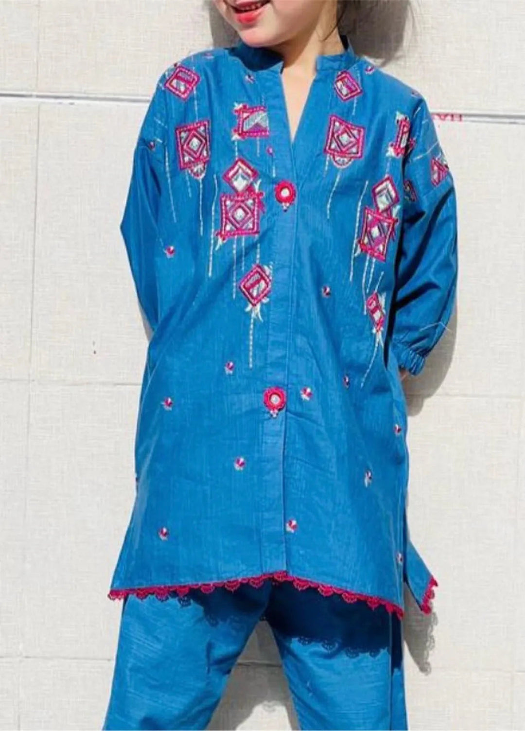 Sania Khan Pret Embroidered khaddar 2 Piece Suit Khaddar Blue