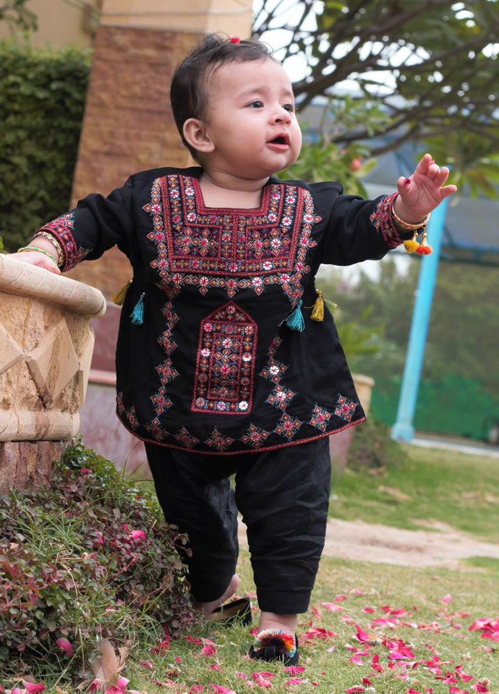 Sania Khan Chiffon Fancy 2 Piece Suit for Kids -  B-03 Black