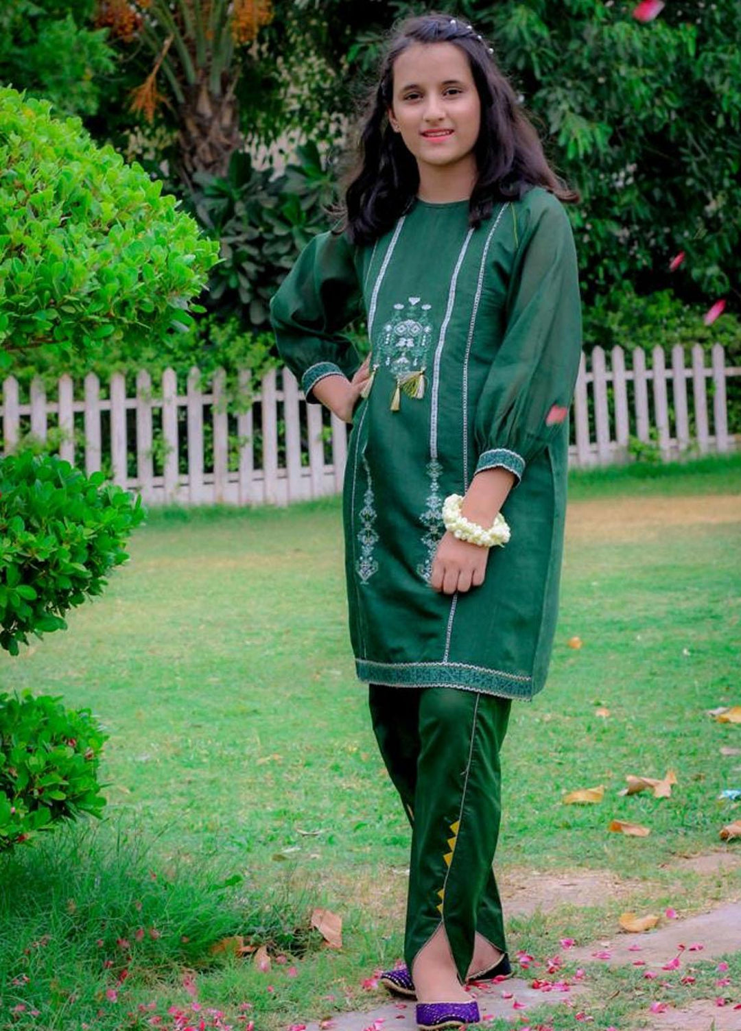 Sania Khan Cotton Fancy Kids 2 Piece Suit -  K-02 Bottle Green