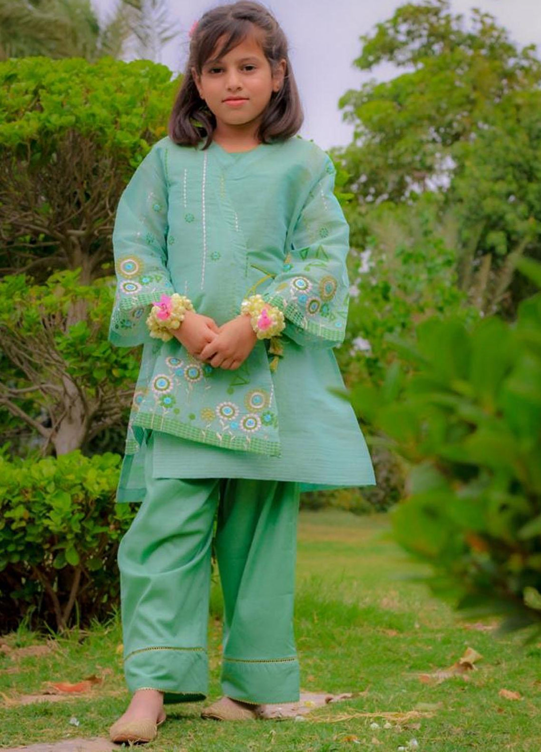 Sania Khan Cotton Fancy Kids 2 Piece Suit -  K-04 Sea Green