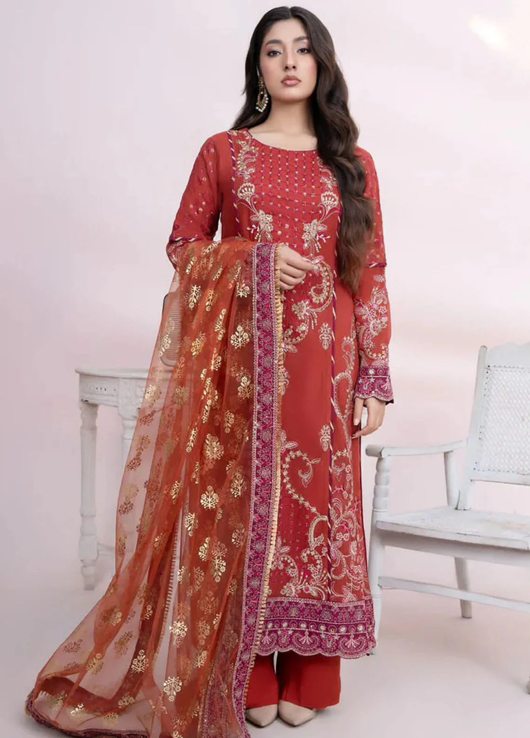 Sara Jahan Pret Embroidered Chiffon 3 Piece Suit Aizal