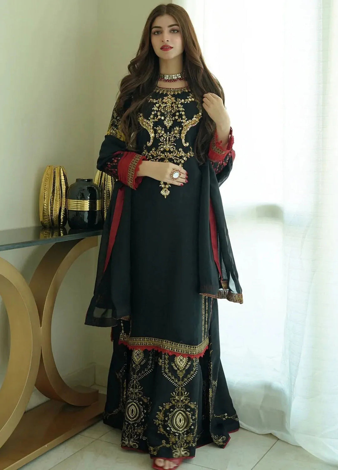 Sara Jahan Pret Embroidered Chiffon 3 Piece Suit Black Diamond