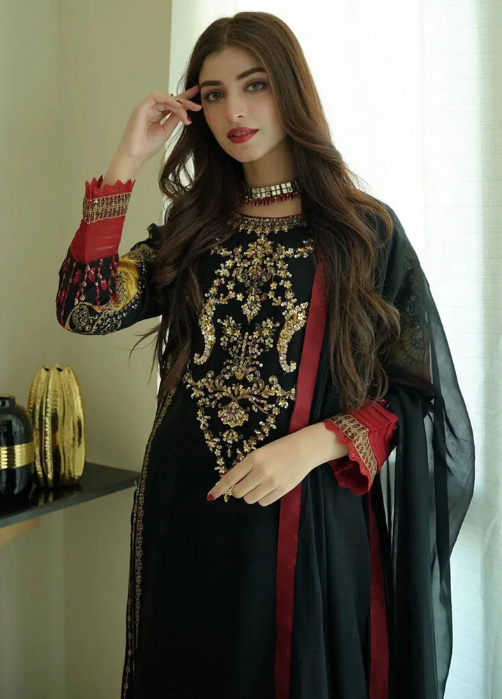 Sara Jahan Pret Embroidered Chiffon 3 Piece Suit Black Diamond