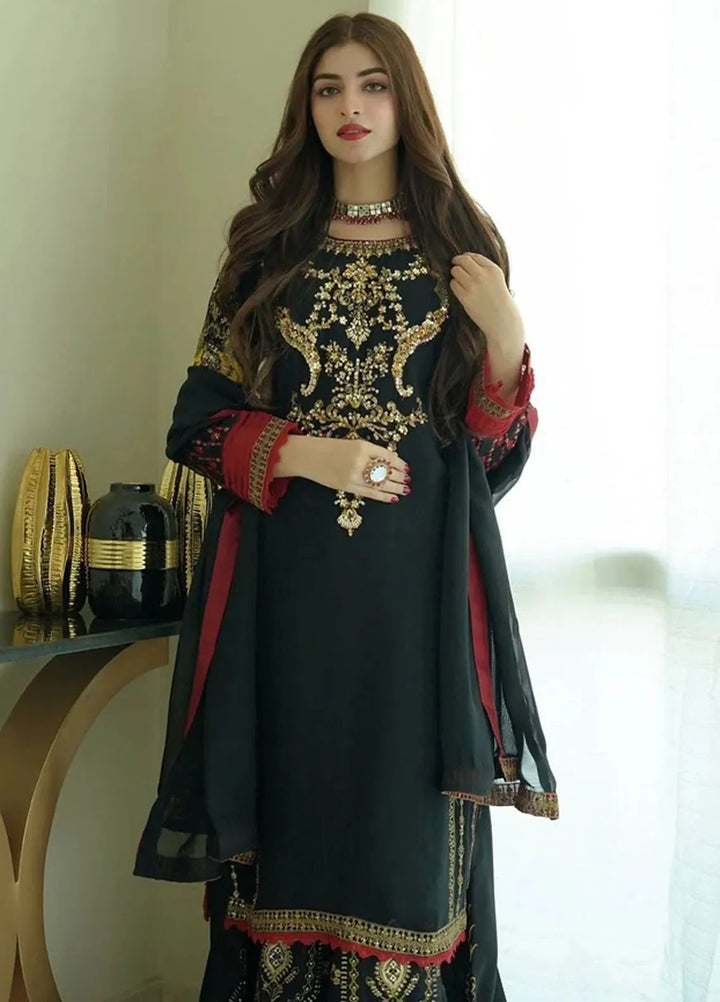 Sara Jahan Pret Embroidered Chiffon 3 Piece Suit Black Diamond