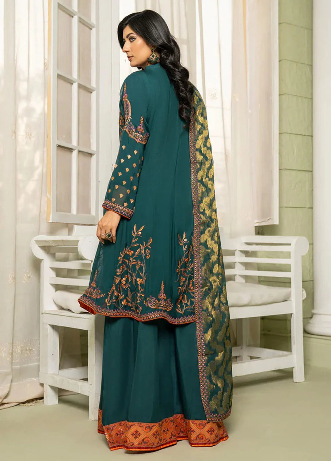 Sara Jahan Pret Embroidered Chiffon 3 Piece Suit Mahpara