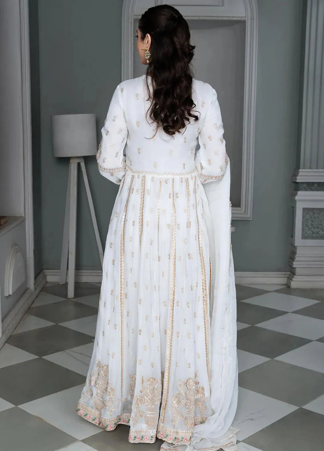 Sara Jahan Pret Embroidered Chiffon 3 Piece Suit White Gold