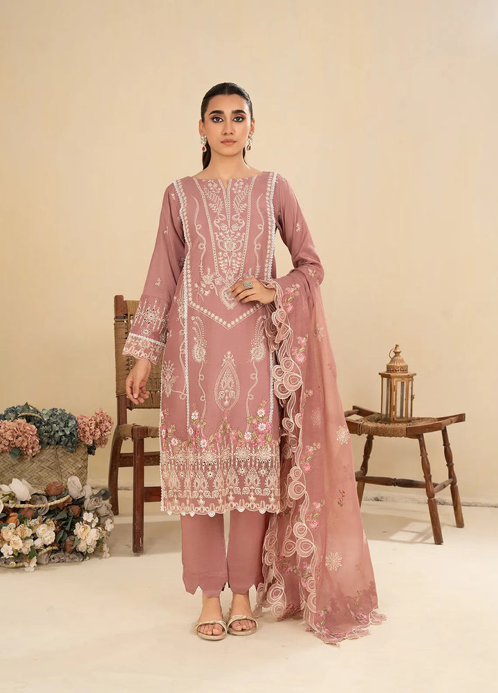 Sara Jahan Pret Embroidered Cotton 3 Piece Suit Rosewood