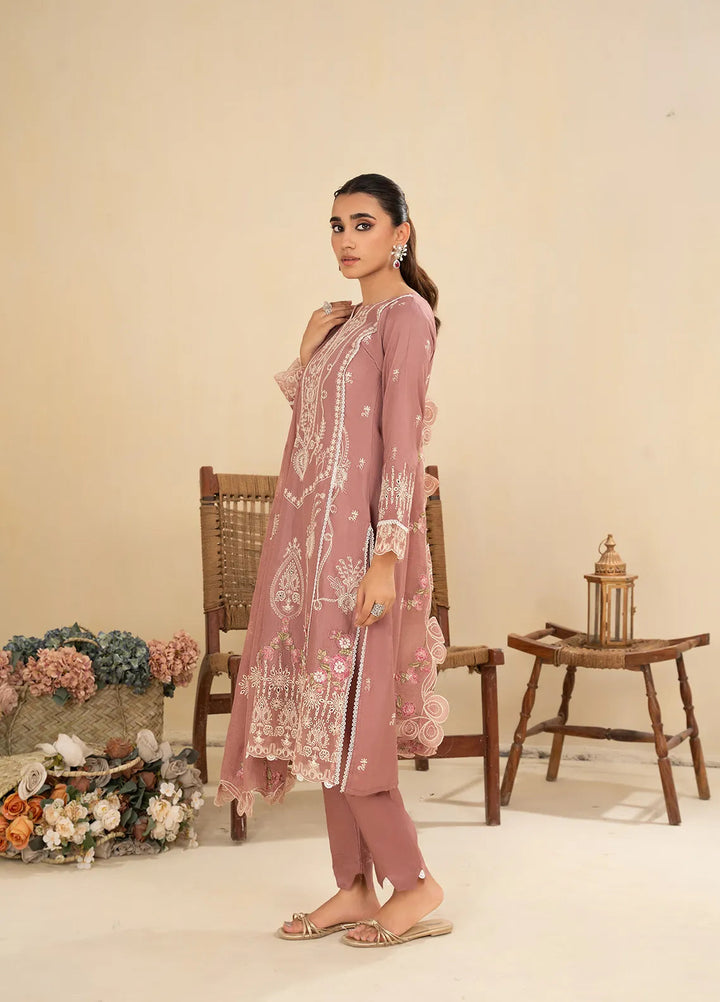 Sara Jahan Pret Embroidered Cotton 3 Piece Suit Rosewood