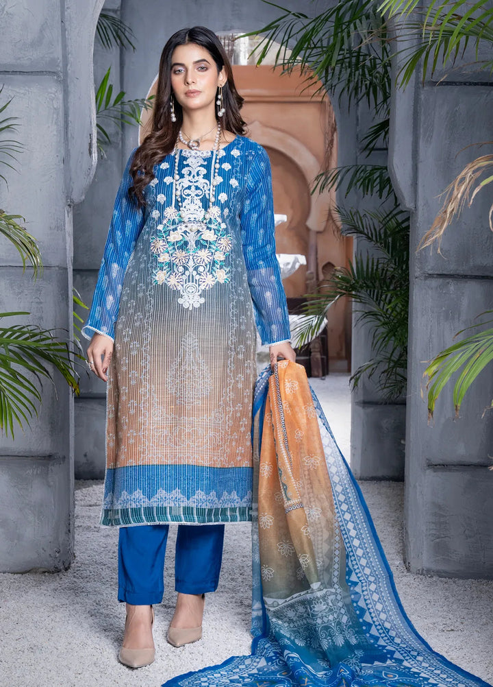 Sara Jahan Pret Embroidered Viscose 3 Piece Suit Ice Blue