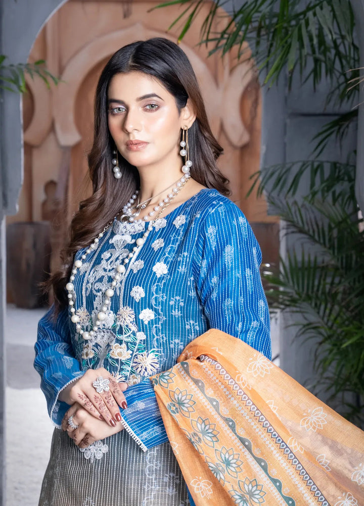 Sara Jahan Pret Embroidered Viscose 3 Piece Suit Ice Blue
