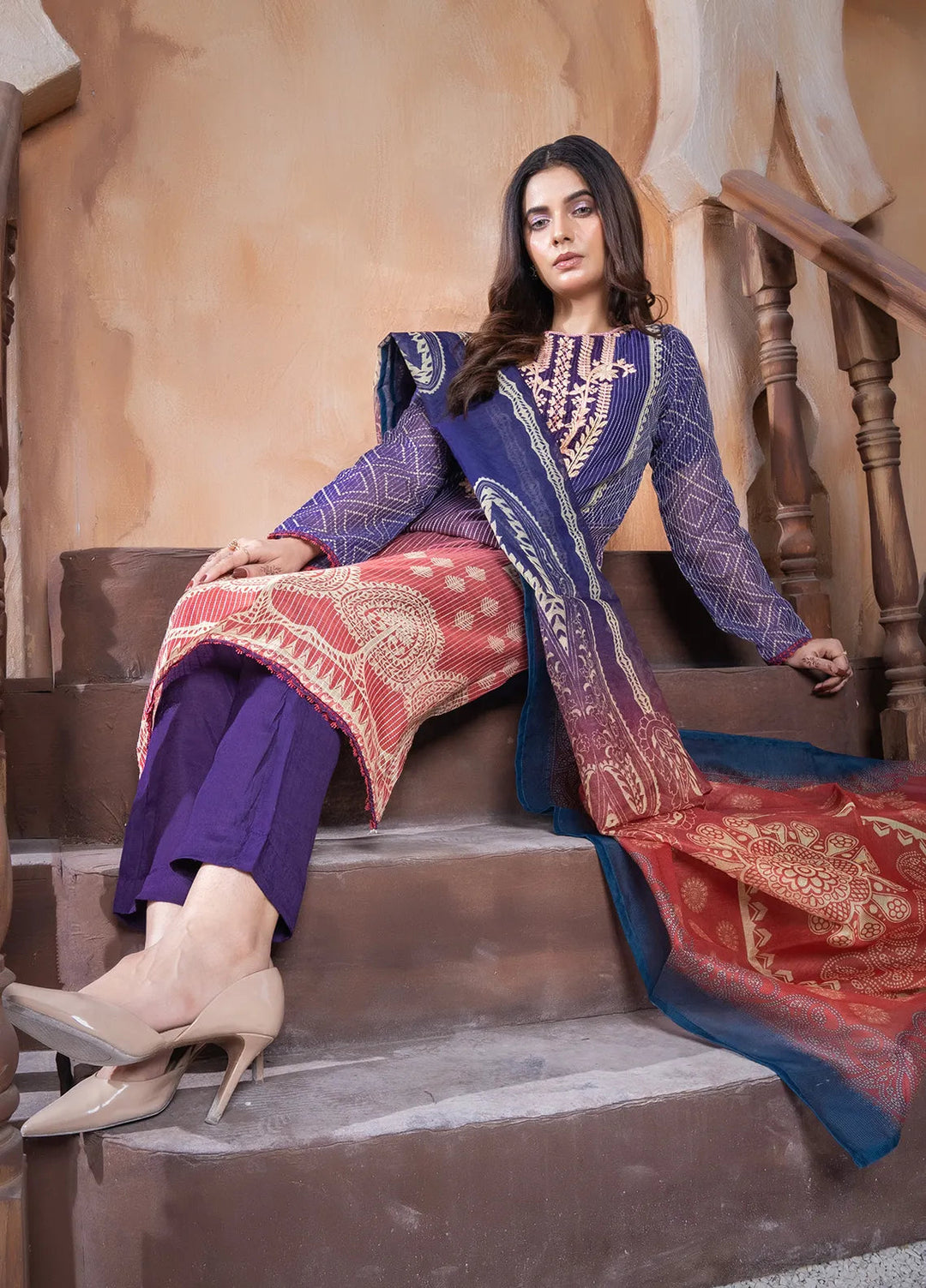Sara Jahan Pret Embroidered Viscose 3 Piece Suit Zamda