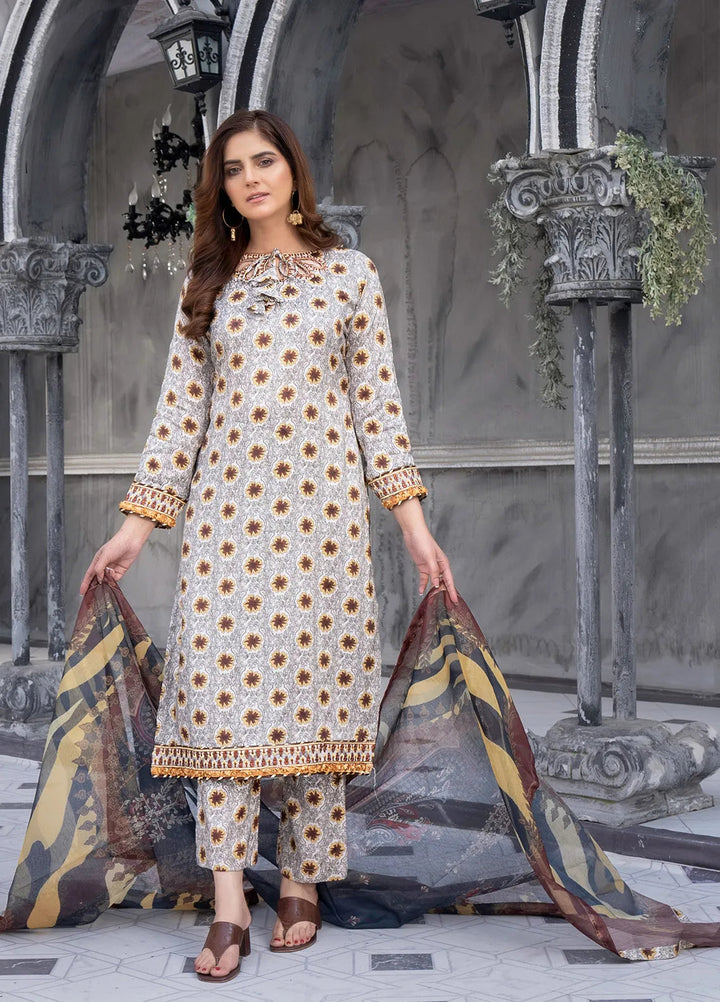 Sara Jahan Pret Printed Cotton 3 Piece Suit Monochrome