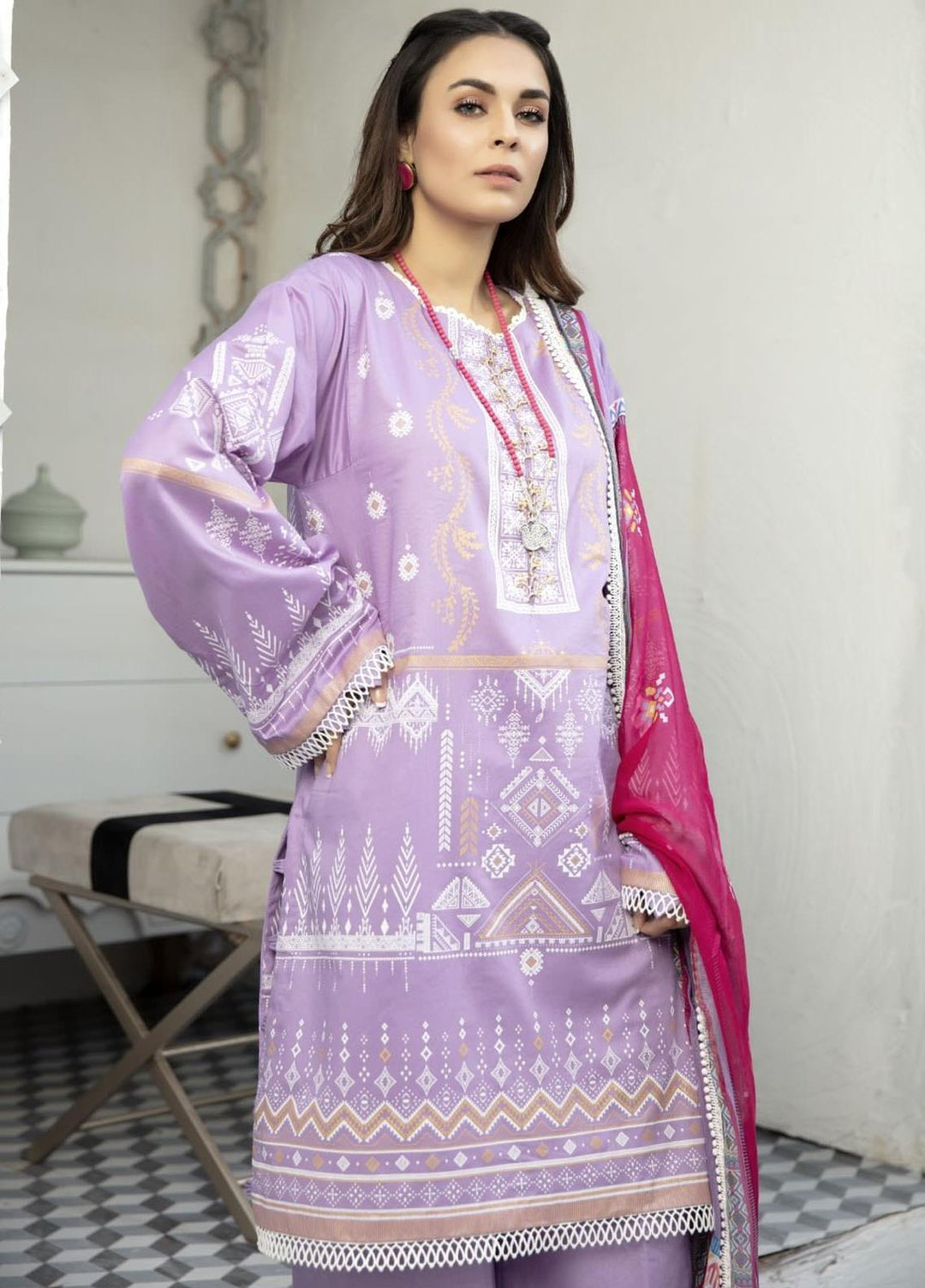 Sarang Prints by Ittehad Textiles Printed Lawn Suits Unstitched 3 Piece IT21SP 13 SP-PINE BLUSH - Summer Collection