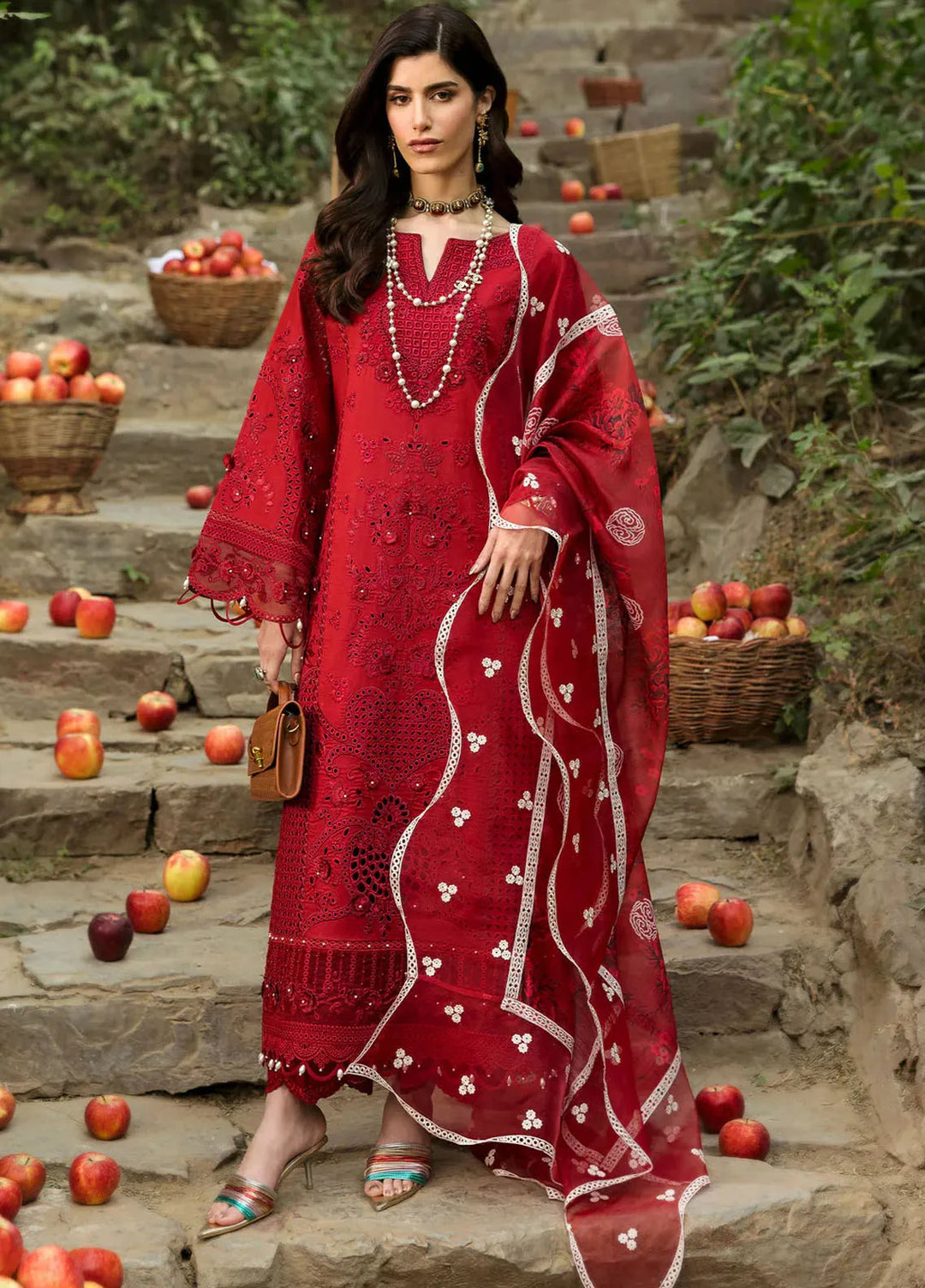 Sardinia Chikankari Lawn Suits Unstitched 3 Piece SRD25FL Crimson Bloom 805 - Luxury Collection