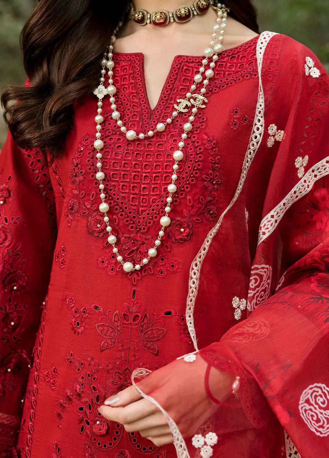 Sardinia Chikankari Lawn Suits Unstitched 3 Piece SRD25FL Crimson Bloom 805 - Luxury Collection