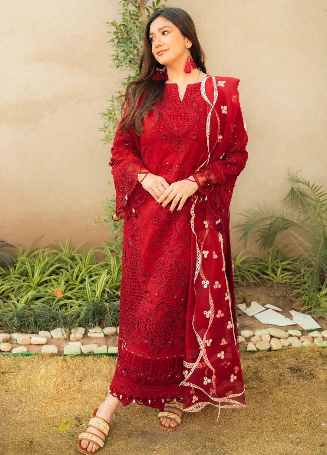 Sardinia Chikankari Lawn Suits Unstitched 3 Piece SRD25FL Crimson Bloom 805 - Luxury Collection