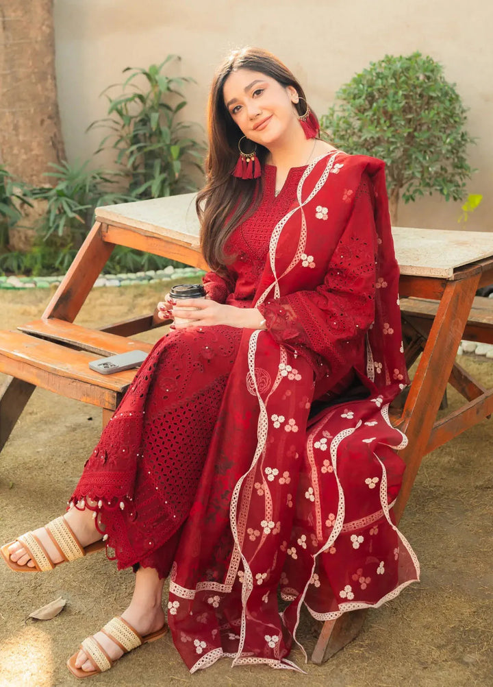 Sardinia Chikankari Lawn Suits Unstitched 3 Piece SRD25FL Crimson Bloom 805 - Luxury Collection