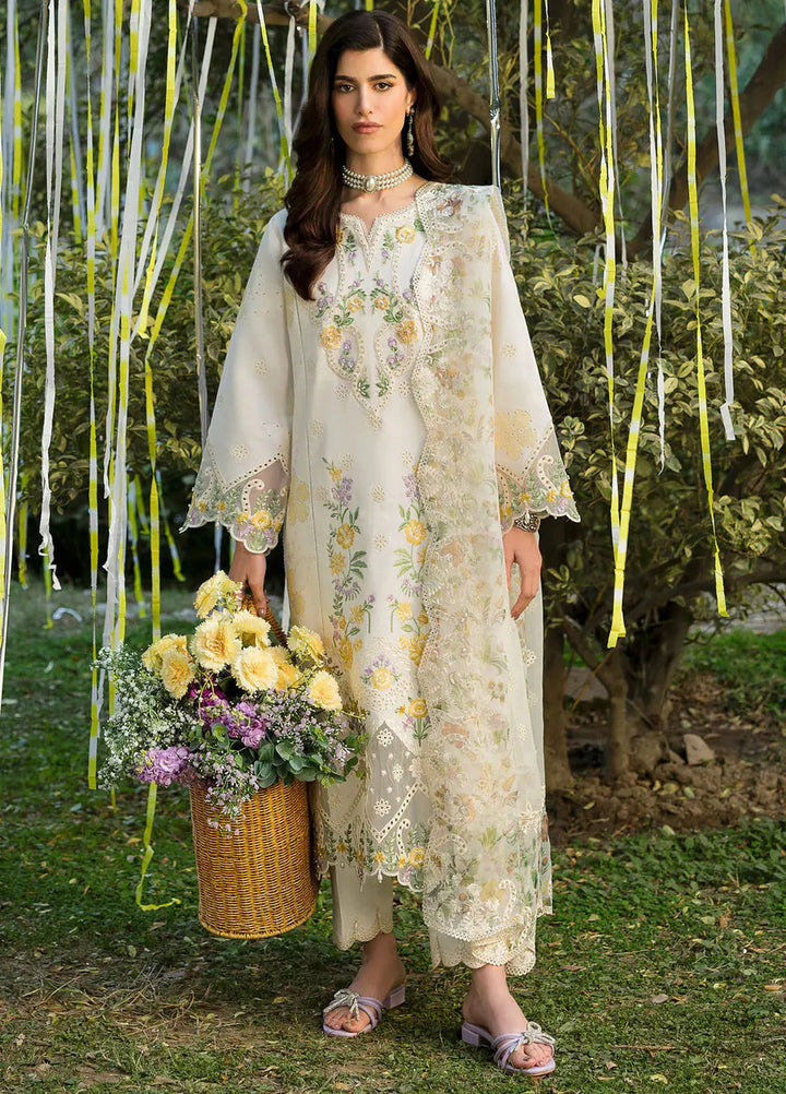 Sardinia Chikankari Lawn Suits Unstitched 3 Piece SRD25FL Ivory Bloom 804 - Luxury Collection